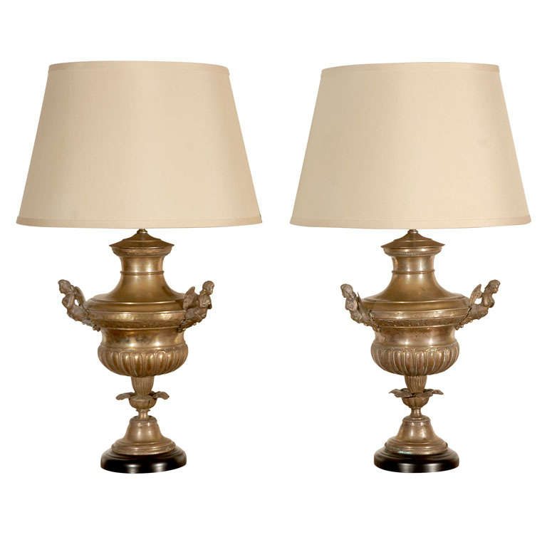 Pair of Italian Silver Metal Lamps For Sale at 1stDibs