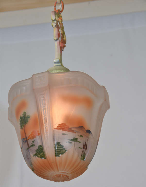 1930's, Obverse Painted Pendant Lamp For Sale 2