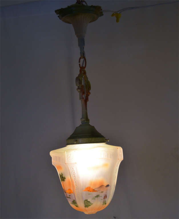 1930's, Obverse Painted Pendant Lamp For Sale 3