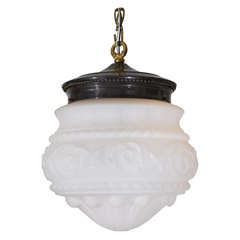 Pair Of White Frosted Molded Glass Pendant
