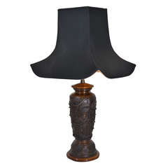 Antique Pair of Cast Bronze, Asian Motif Table Lamps