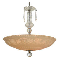 Vintage Molded Glass Bowl Suspended from Crystal Fittings