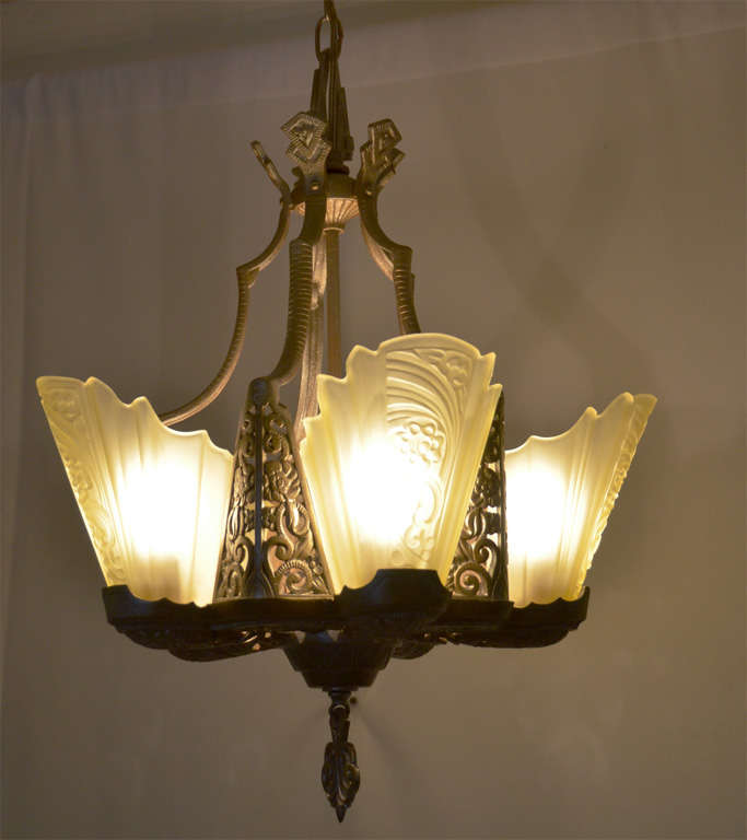 20th Century Art Deco Slip Shade Chandelier For Sale