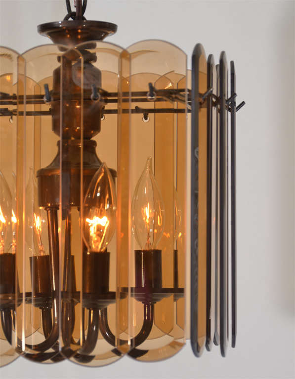 Amber Beveled Glass, Four Light Square Oil Rubbed Bronze Fixture For