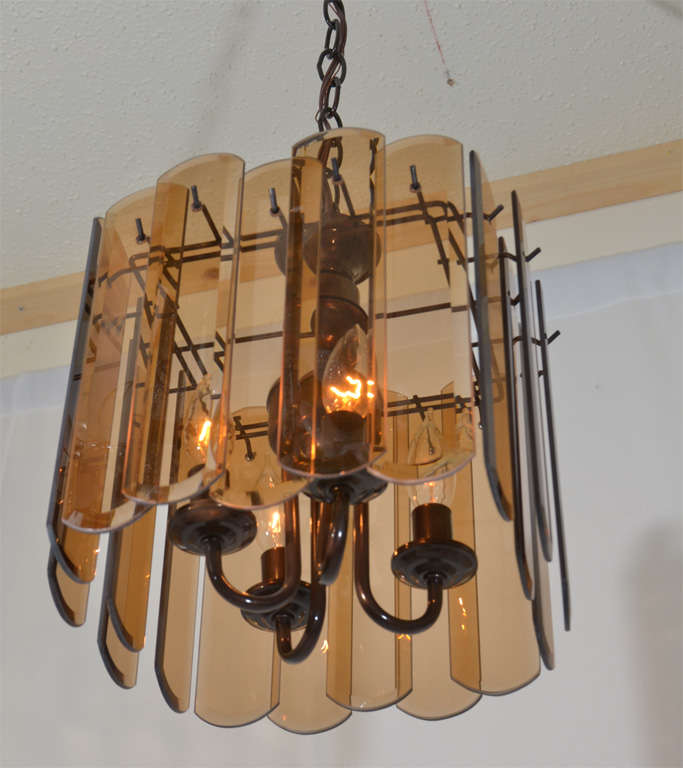 Amber Beveled Glass, Four Light Square Oil Rubbed Bronze Fixture For