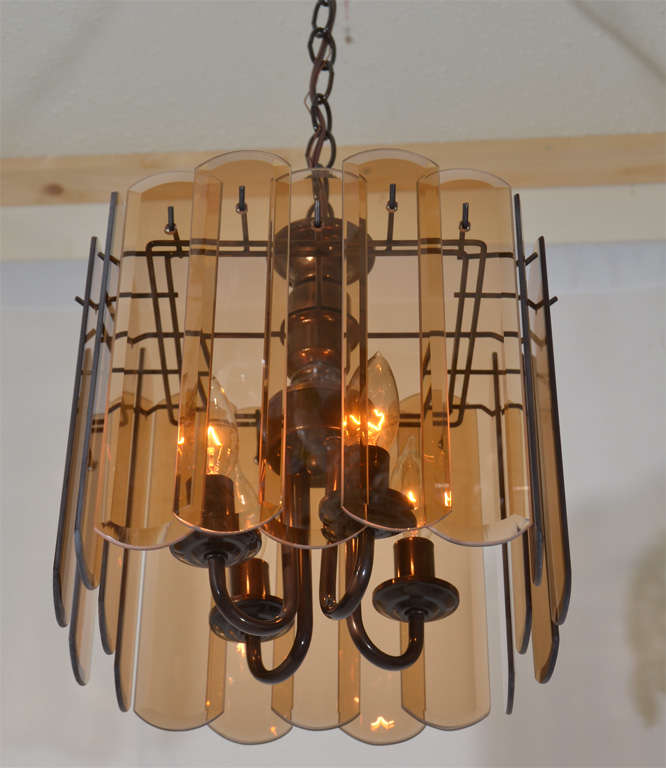 Amber Beveled Glass, Four Light Square Oil Rubbed Bronze Fixture For