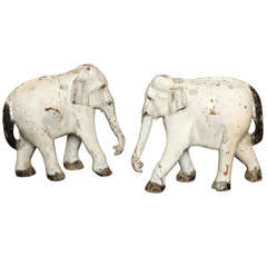 Pair of Painted Carved Teak Balinese Elephants