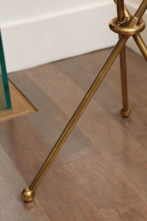 Brass ring drink table with glass top and tri-pod legs, c. 1950 3