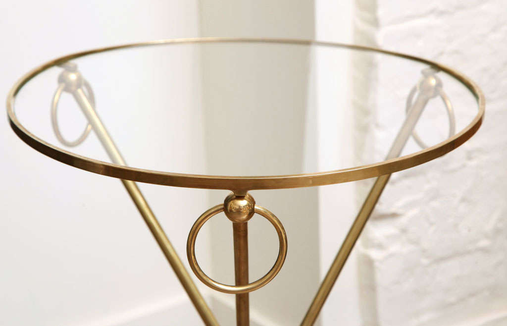 Brass ring drink table with glass top and tri-pod legs, c. 1950 4