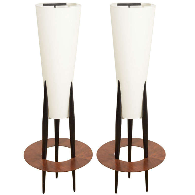 Pair of French Wooden Floor Lamps by Rispal