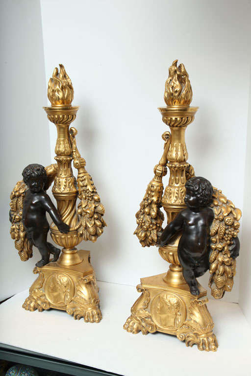 American Pair of Bronze Cherub Chenets/ Andirons Attributed to Caldwell
