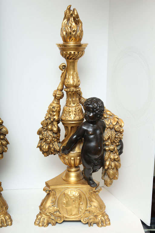Pair of Bronze Cherub Chenets/ Andirons Attributed to Caldwell In Excellent Condition In New York, NY