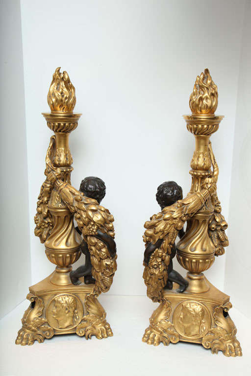 Pair of Bronze Cherub Chenets/ Andirons Attributed to Caldwell 5