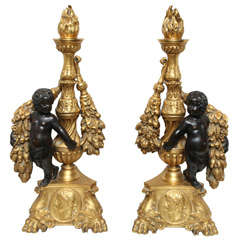 Pair of Bronze Cherub Chenets/ Andirons Attributed to Caldwell