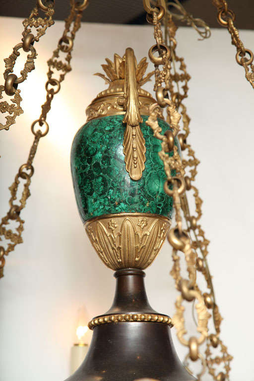Very Fine 19th Century Russian Bronze and Malachite Chandelier In Good Condition In New York, NY