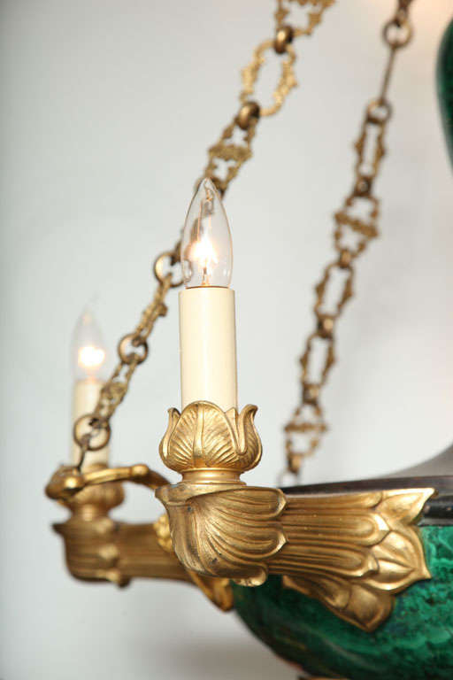 A very rare and fine quality Russian 19 century Bronze and Malachite Neoclassical style chandelier