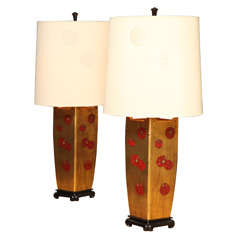 Vintage Pair of Large Gilded and Lacquered Lamps