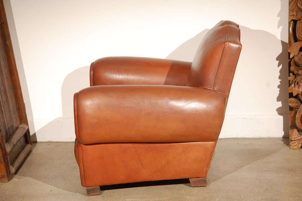 English Leather Club Chair, Moustache Style
