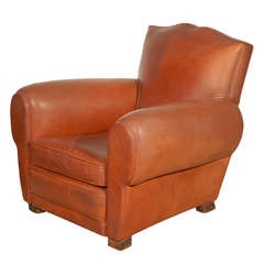Used Leather Club Chair, Moustache Style