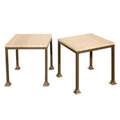 Pair of Side Tables, Travertine Top