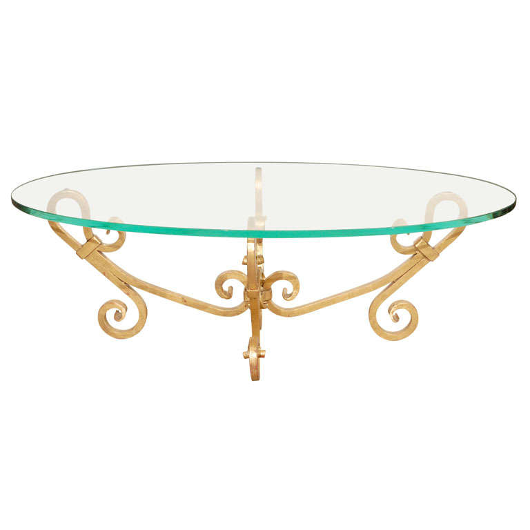 Gilt Iron Oval Glass Coffee Table Venetian Style
