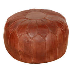 Vintage Moroccan Large Leather Pouf