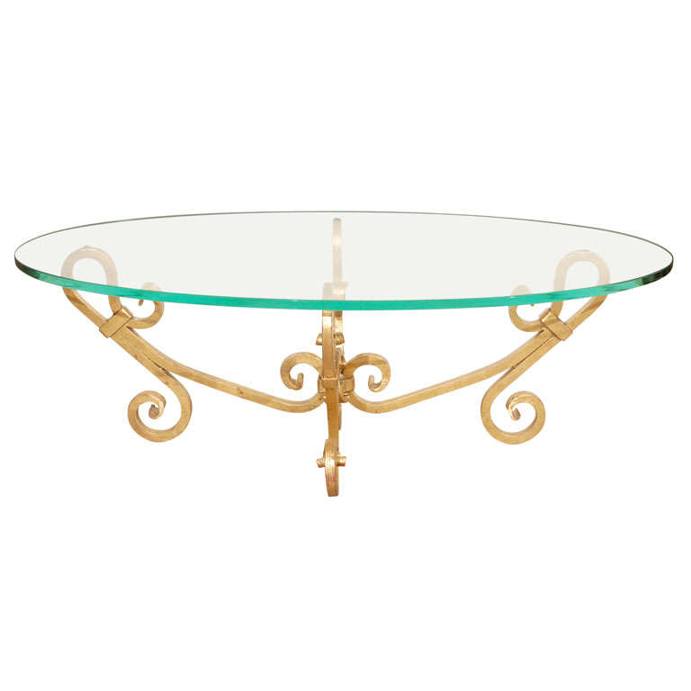 Gilt Iron Oval Glass Coffee Table Venetian Style at 1stDibs | oval
