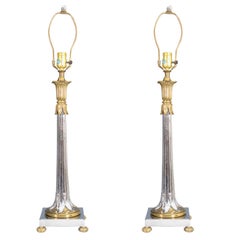 Pair of Mid Century Chrome and Brass Table Lamps