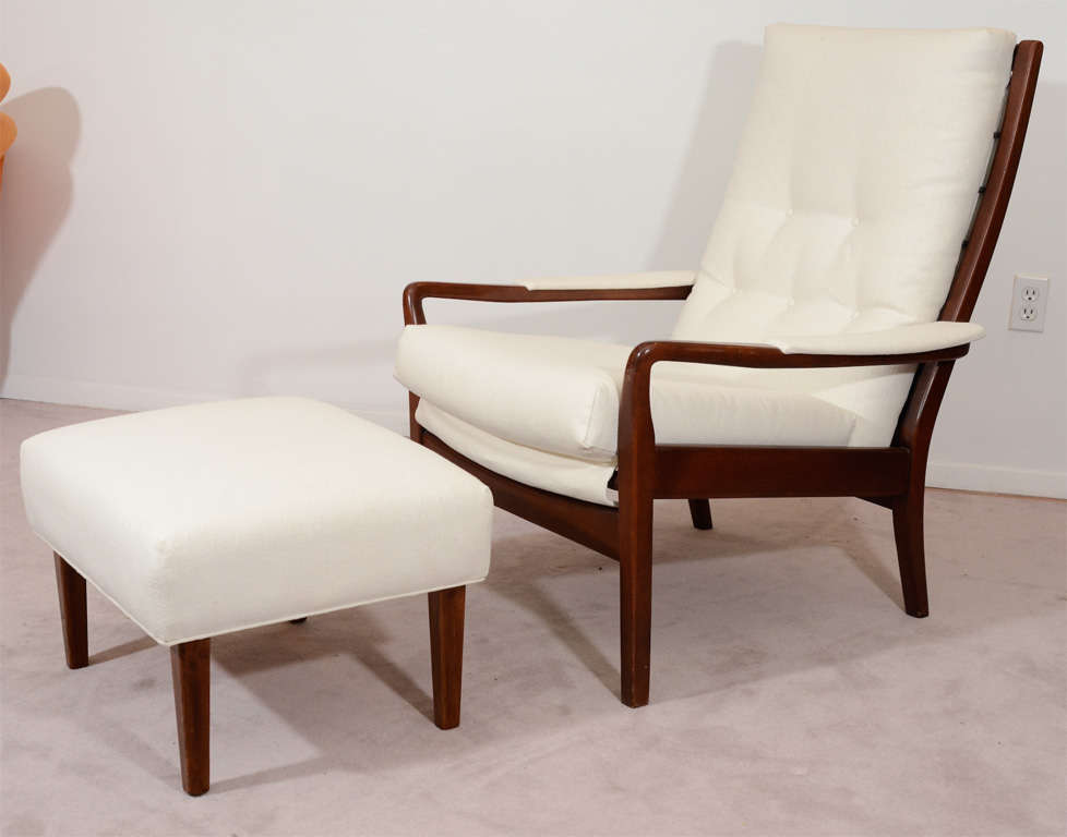 American Mid Century Modern Lounge Chair and Matching Ottoman
