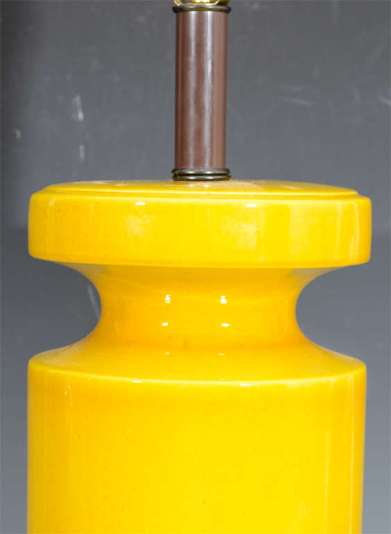 American Mid Century Ceramic Table Lamps with Mustard Yellow Glaze
