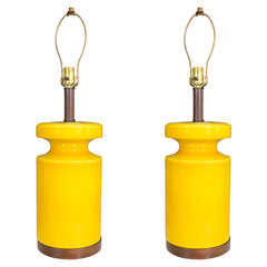 Mid Century Ceramic Table Lamps with Mustard Yellow Glaze