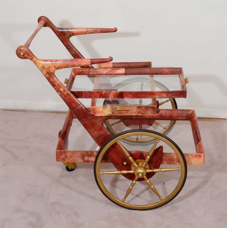 20th Century Mid-Century Rose-Tone Goatskin Bar Cart by Aldo Tura For Sale