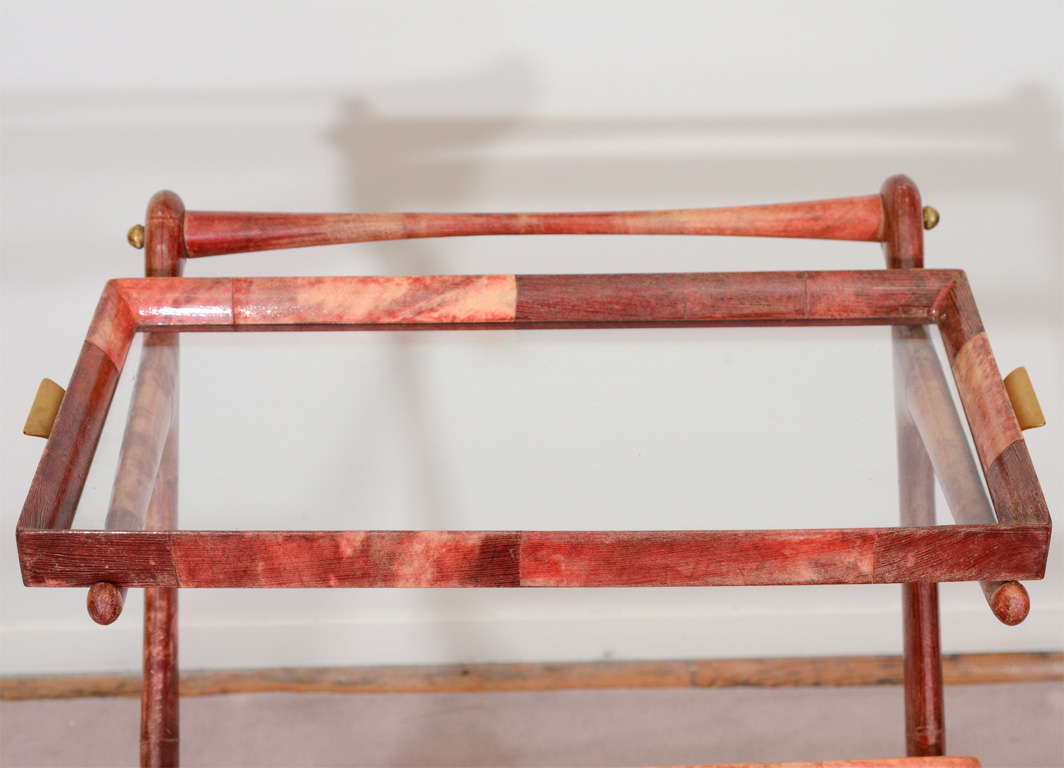 Mid-Century Rose-Tone Goatskin Bar Cart by Aldo Tura For Sale 1