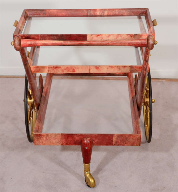 Mid-Century Rose-Tone Goatskin Bar Cart by Aldo Tura For Sale 2