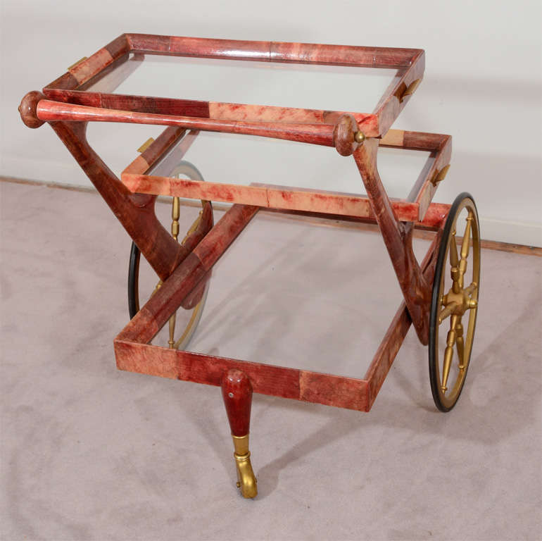 Mid-Century Rose-Tone Goatskin Bar Cart by Aldo Tura For Sale 3