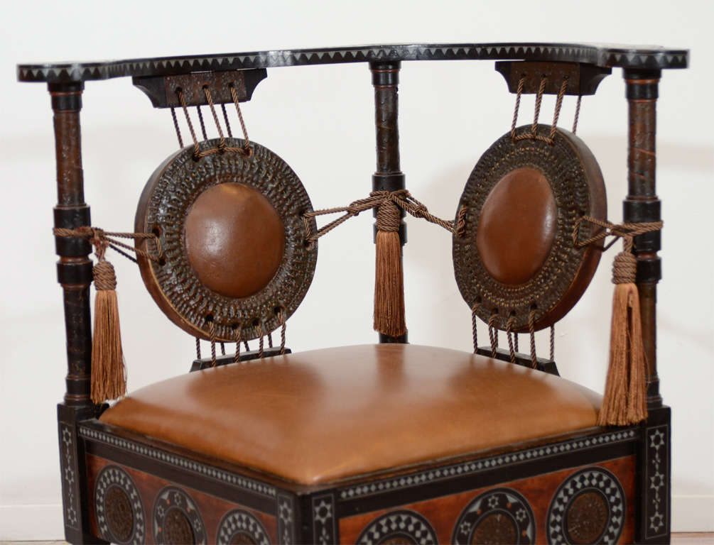 20th Century Antique Inlaid Wood Corner Chair by Carlo Bugatti