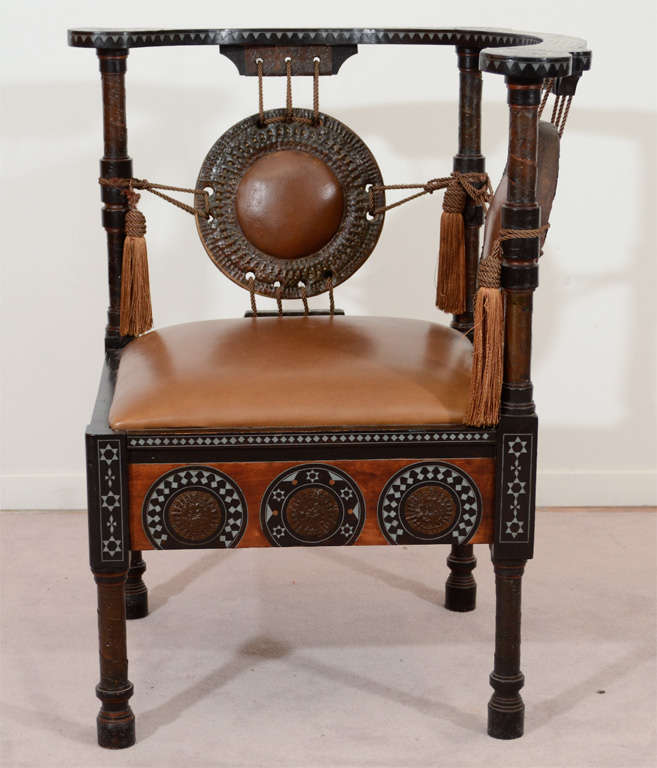 Antique Inlaid Wood Corner Chair by Carlo Bugatti 1