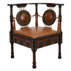 Antique Inlaid Wood Corner Chair by Carlo Bugatti