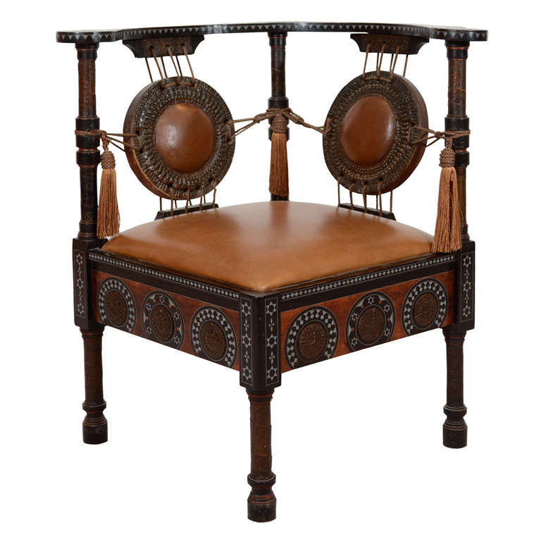 Antique Inlaid Wood Corner Chair by Carlo Bugatti