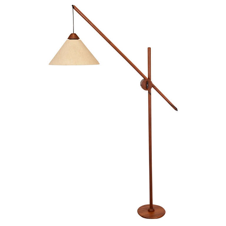 Mid-Century Danish Modern Rosewood Floor Lamp with Original Shade For Sale