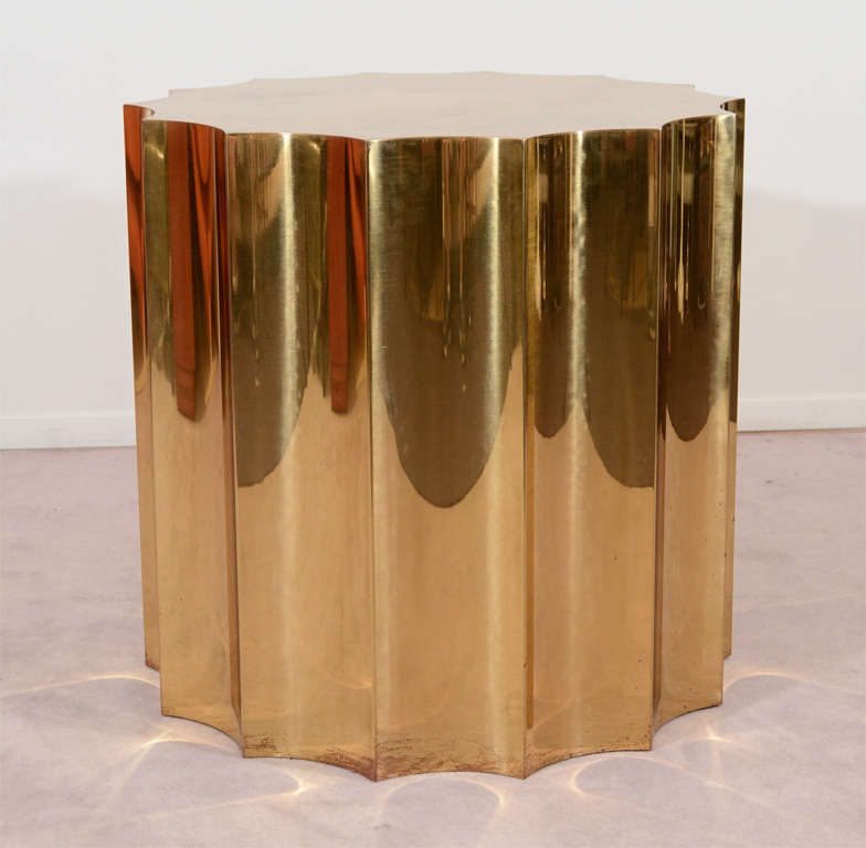 Polished Spectacular Pair of Karl Springer Style Sculptural Brass Tables For Sale