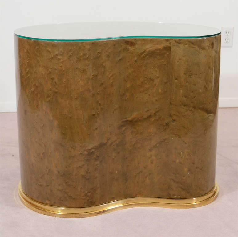 Mid Century Italian "Kidney" Form Burlwood and Brass Side Table