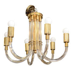 Mid Century Lucite and Brass Chandelier by Charles Hollis Jones