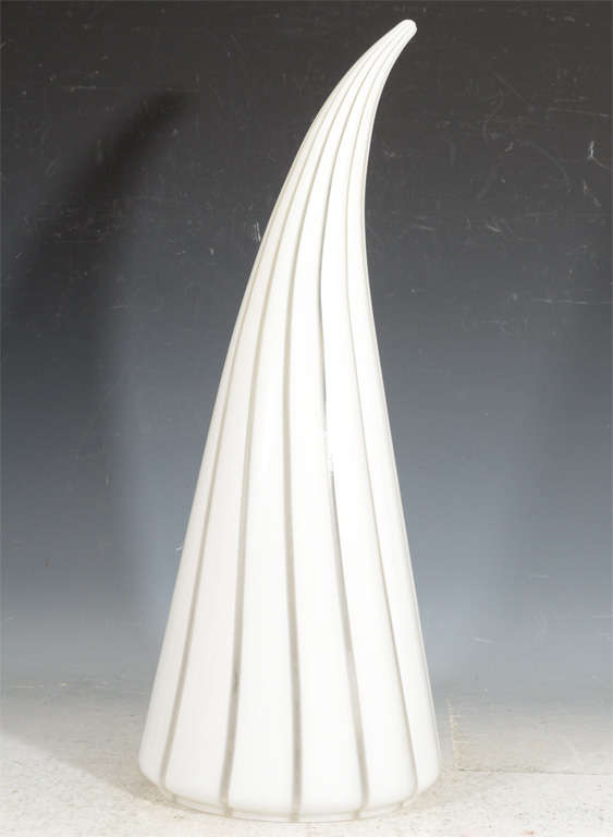 Vintage White and Clear Murano glass Conical Lamp by Vetri
