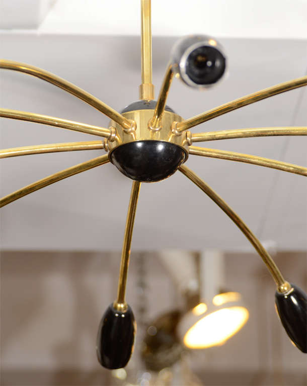 20th Century Mid Century Stilnovo Style Spider Chandelier w/ Ten Lights
