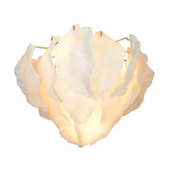 Mid Century Chandelier with Frosted Glass "Leaf" Shade