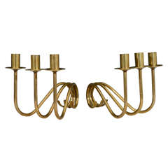 Pair of Mid-Century Brass Scroll-Form Candlesticks 9