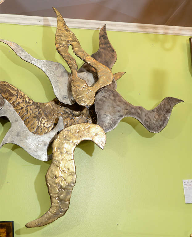 Mid Century Abstract Metal Wall Sculpture by Silas Seandel at 1stDibs