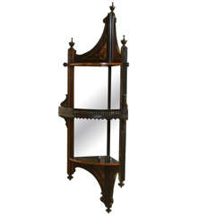 Antique 19th Century Victorian Inlaid Mahogany Corner Wall Shelf with Mirror