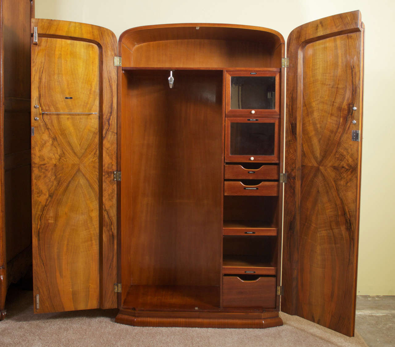 Art Deco Burl Walnut French Wardrobe or Armoire 1